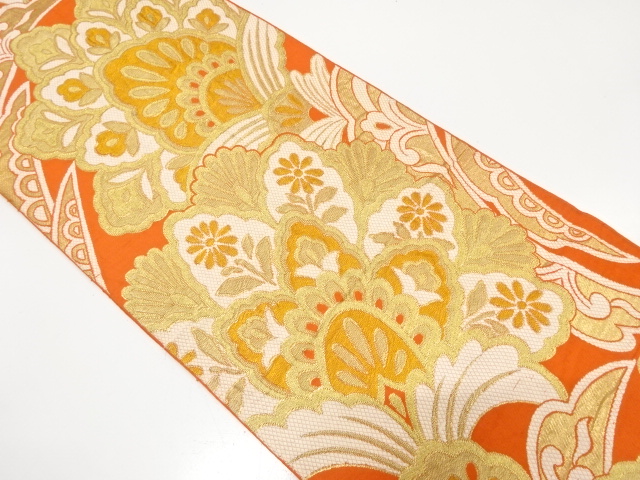 JAPANESE KIMONO / ANTIQUE FUKURO OBI / WOVEN CHINESE FLOWERS